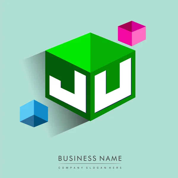 Lettre Logo Forme Hexagone Fond Vert Logo Cube Avec Conception — Image vectorielle