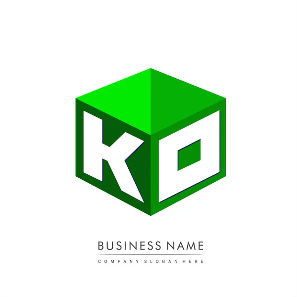 Letter Logo Zeshoekige Vorm Groene Achtergrond Kubus Logo Met Letterontwerp — Stockvector