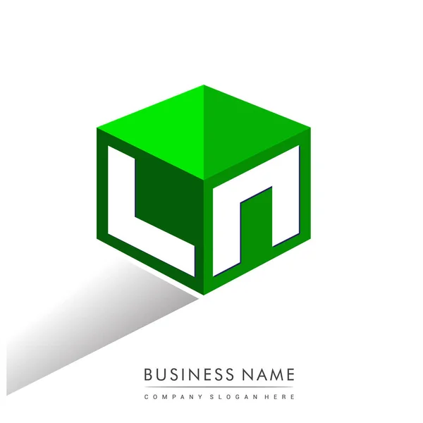 Lettre Logo Forme Hexagone Fond Vert Logo Cube Avec Conception — Image vectorielle
