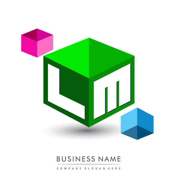 Lettre Logo Forme Hexagone Fond Vert Logo Cube Avec Conception — Image vectorielle