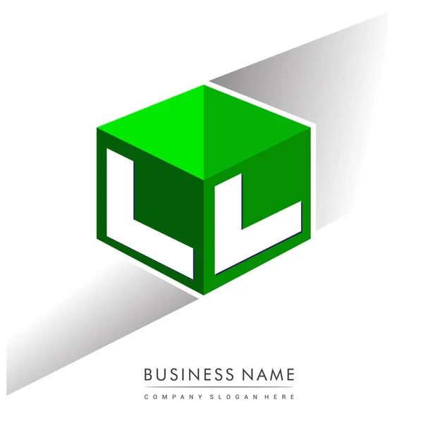 Letra Logotipo Forma Hexágono Fundo Verde Logotipo Cubo Com Design — Vetor de Stock