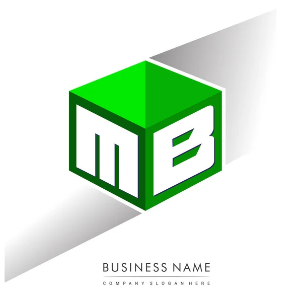 六边形绿色背景的字母Mb标识 带有公司标识字母设计的立方体标识 — 图库矢量图片