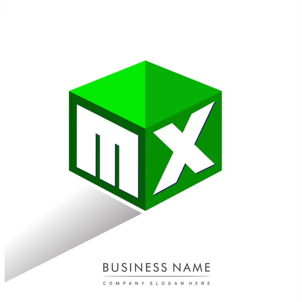 Letra Logotipo Forma Hexágono Fundo Verde Logotipo Cubo Com Design —  Vetores de Stock