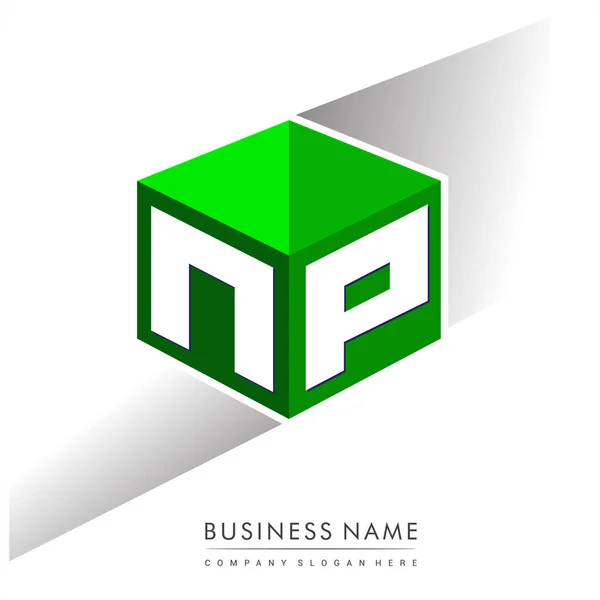 Letra Logotipo Forma Hexágono Fondo Verde Logotipo Cubo Con Diseño — Vector de stock