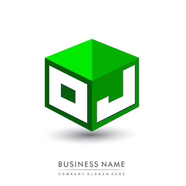 Logotipo Letra Forma Hexágono Fondo Verde Logotipo Cubo Con Diseño — Vector de stock