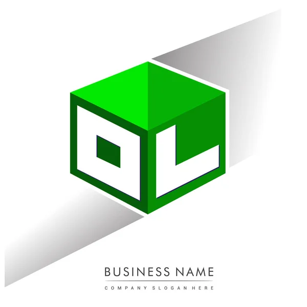 Letra Logotipo Forma Hexágono Fondo Verde Logotipo Cubo Con Diseño — Vector de stock