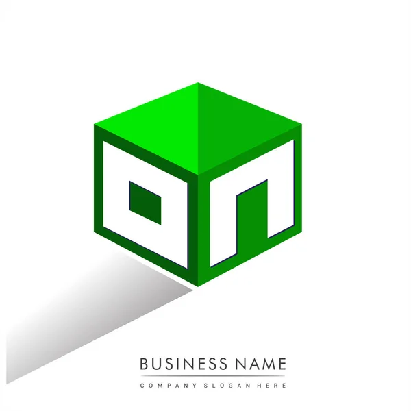 List Logo Kształcie Sześciokąta Zielonym Tle Logo Sześcianu Wzorem Litery — Wektor stockowy