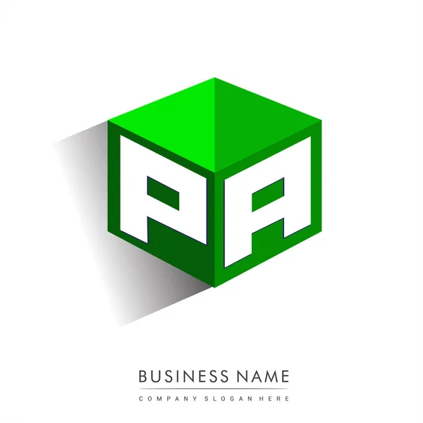 Lettera Logo Forma Esagono Sfondo Verde Cubo Logo Con Lettera — Vettoriale Stock