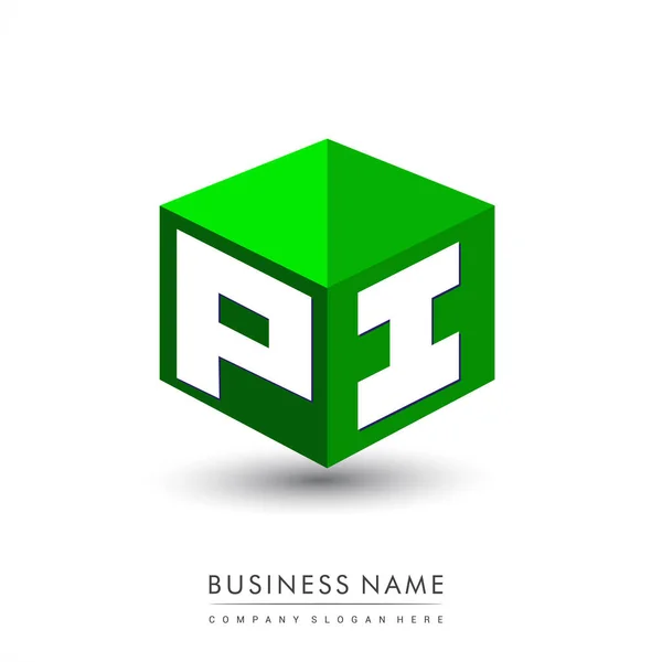 Logo Letra Forma Hexágono Fondo Verde Logotipo Cubo Con Diseño — Vector de stock