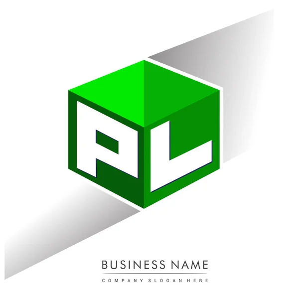 Letter Logo Zeshoekige Vorm Groene Achtergrond Kubus Logo Met Letterontwerp — Stockvector