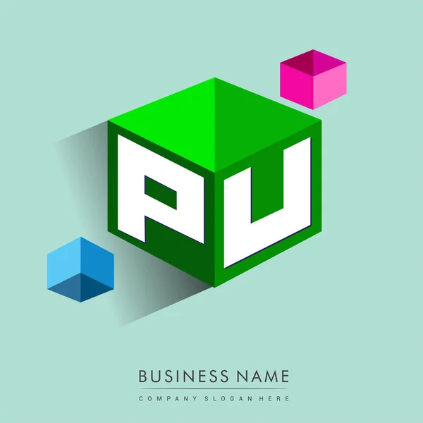 Letter Logo Zeshoekige Vorm Groene Achtergrond Kubus Logo Met Letter — Stockvector