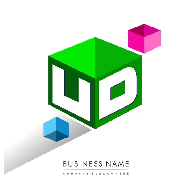 Lettre Logo Forme Hexagone Fond Vert Logo Cube Avec Lettre — Image vectorielle