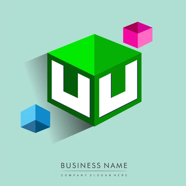 Letra Logotipo Forma Hexágono Fondo Verde Logotipo Cubo Con Diseño — Vector de stock