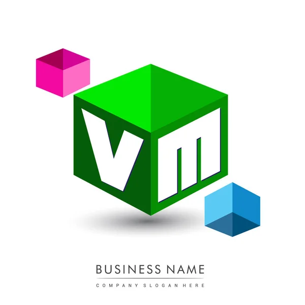 Logo Carta Forma Hexágono Fondo Verde Logotipo Cubo Con Diseño — Vector de stock