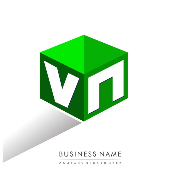 Letra Logo Forma Hexágono Fondo Verde Logotipo Cubo Con Diseño — Vector de stock