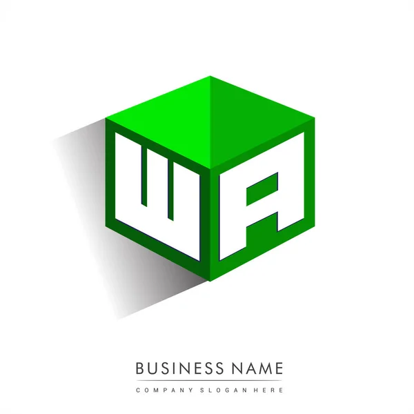 Logotipo Carta Forma Hexágono Fundo Verde Logotipo Cubo Com Design — Vetor de Stock