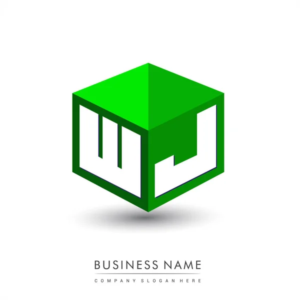 Lettre Logo Forme Hexagone Fond Vert Logo Cube Avec Conception — Image vectorielle