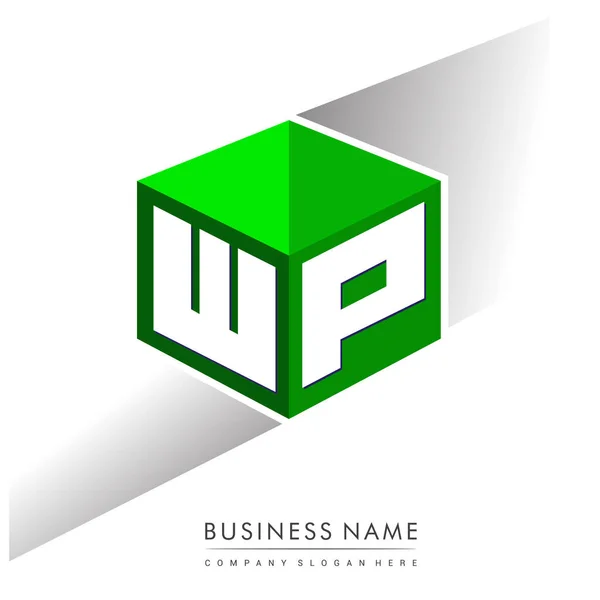 Logotipo Letra Forma Hexágono Fondo Verde Logotipo Cubo Con Diseño — Vector de stock