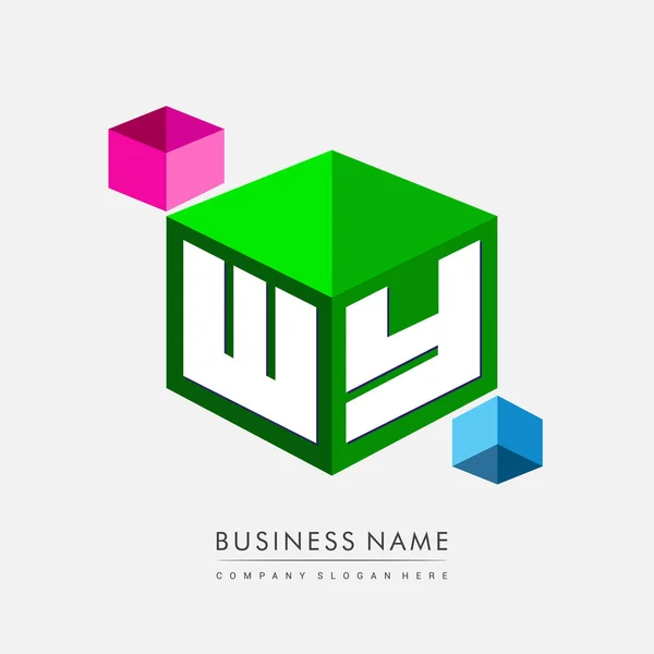 Carta Logotipo Forma Hexágono Fundo Verde Logotipo Cubo Com Design — Vetor de Stock