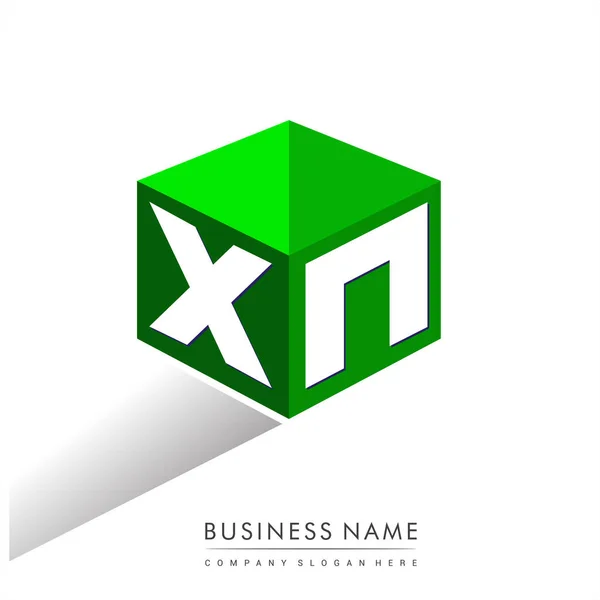 Logotipo Letra Forma Hexágono Fondo Verde Logotipo Cubo Con Diseño — Vector de stock