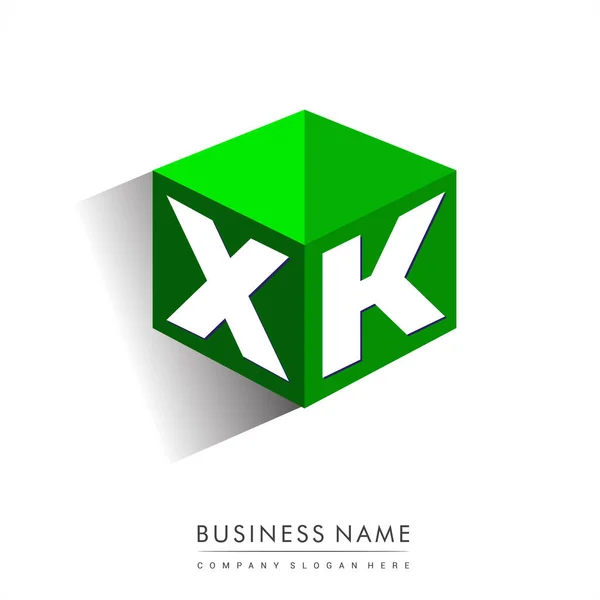 Brev Logotyp Hexagon Form Och Grön Bakgrund Kub Logotyp Med — Stock vektor