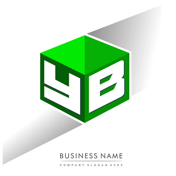 Letra Logotipo Forma Hexágono Fondo Verde Logotipo Cubo Con Diseño — Vector de stock