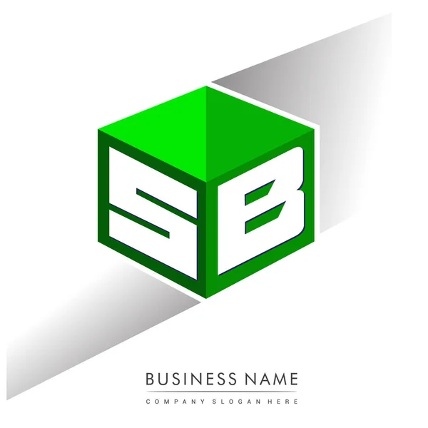 六边形绿色背景字母Sb标识 带有公司标识字母设计的立方体标识 — 图库矢量图片