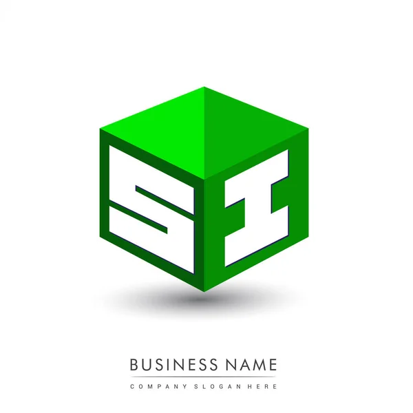 Logotipo Letra Forma Hexágono Fondo Verde Logotipo Cubo Con Diseño — Vector de stock