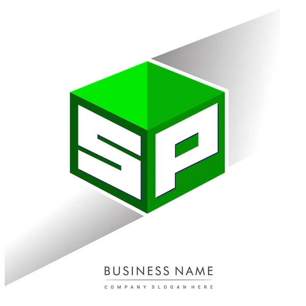 Logotipo Letra Forma Hexágono Fondo Verde Logotipo Cubo Con Diseño — Vector de stock