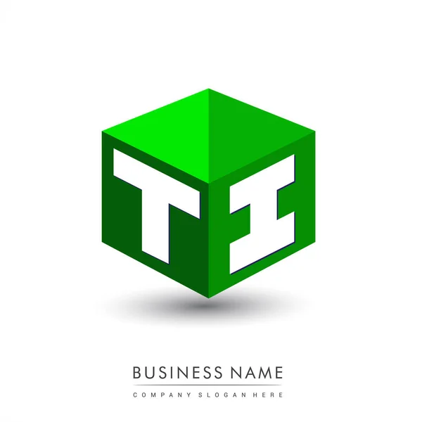 Lettera Logo Forma Esagono Sfondo Verde Cubo Logo Con Lettera — Vettoriale Stock