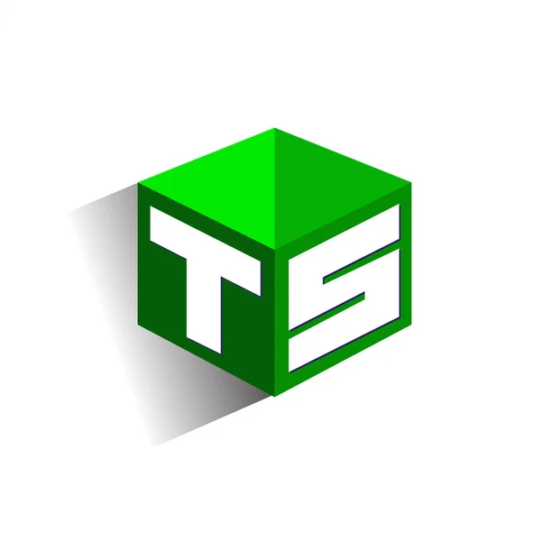六边形绿色背景字母Ts标识 带有公司标识字母设计的立方体标识 — 图库矢量图片