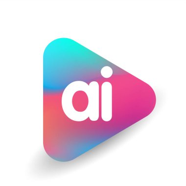 Üçgen şekilli ve renkli arkaplan içinde harf yapay zeka logosu, iş ve şirket kimliği için harf kombinasyonu tasarımı.