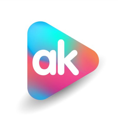 Üçgen şekilli ve renkli arkaplan içinde AK harfi logosu, iş ve şirket kimliği için harf kombinasyonu tasarımı.