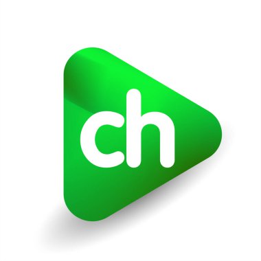 Üçgen şekilli ve renkli arkaplan içinde CH harfi logosu, iş ve şirket kimliği için harf kombinasyonu tasarımı.