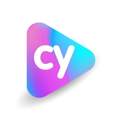 Üçgen şeklinde CY logosu ve renkli arkaplan, iş ve şirket kimliği için harf birleşimi logosu tasarımı.
