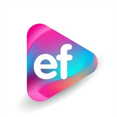 Üçgen şekilli ve renkli arkaplan içinde EF logosu, iş ve şirket kimliği için harf kombinasyon logosu tasarımı.