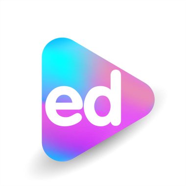 Üçgen şekilli ve renkli arkaplan içinde ED harfi logosu, iş ve şirket kimliği için harf kombinasyonu tasarımı.