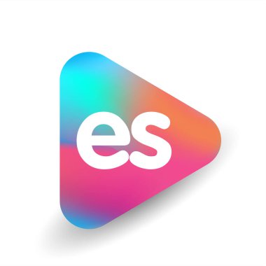 Üçgen şekilli ve renkli arkaplan içinde ES harfi logosu, iş ve şirket kimliği için harf kombinasyonu tasarımı.