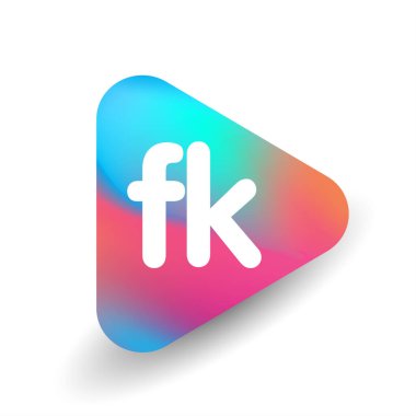 Üçgen şekilli ve renkli arkaplan içinde FK logosu, iş ve şirket kimliği için harf birleşimi logosu tasarımı.
