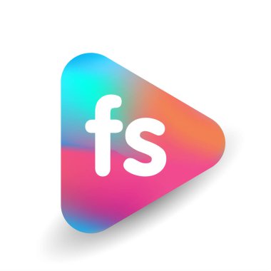 Üçgen şekilli ve renkli arkaplan içinde FS logosu, iş ve şirket kimliği için harf kombinasyonlu logo tasarımı.