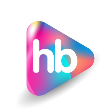 Üçgen şeklindeki HB logosu ve renkli arkaplan, iş ve şirket kimliği için harf kombinasyonu logosu tasarımı.