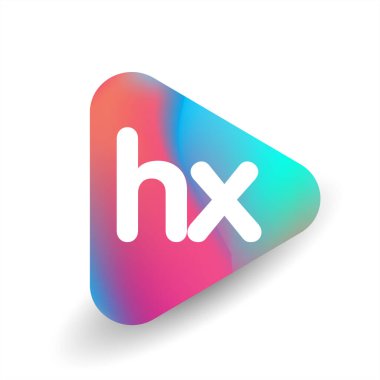 Üçgen şekilli ve renkli arkaplan içinde HX harfi logosu, iş ve şirket kimliği için harf kombinasyonu tasarımı.
