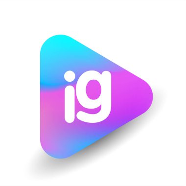 Üçgen şekilli ve renkli arkaplan içinde IG logosu, iş ve şirket kimliği için harf kombinasyonu tasarımı.