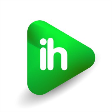 Üçgen şekilli ve renkli arkaplan içinde IH logosu, iş ve şirket kimliği için harf kombinasyonu tasarımı.