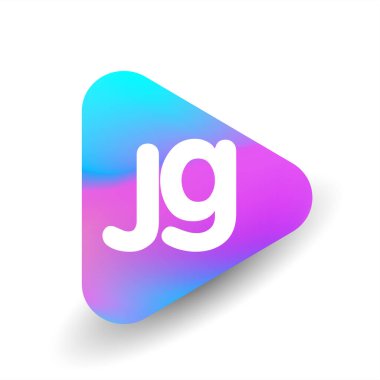 Üçgen şekilli ve renkli arkaplan içinde JG logosu, iş ve şirket kimliği için harf kombinasyonu tasarımı.