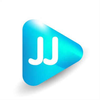 Üçgen şekilli ve renkli arkaplanlı JJ harfi logosu, iş ve şirket kimliği için harf kombinasyonu tasarımı.