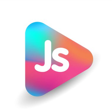 Üçgen şekilli ve renkli arkaplan içinde JS harfi logosu, iş ve şirket kimliği için harf kombinasyonu tasarımı.