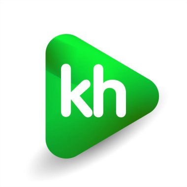 Üçgen şeklindeki KH logosu ve renkli arkaplan, iş ve şirket kimliği için harf kombinasyonu logosu tasarımı.