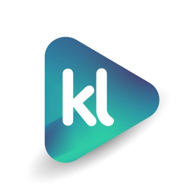 Üçgen şeklindeki KL logosu ve renkli arkaplan, iş ve şirket kimliği için harf kombinasyon logosu tasarımı.