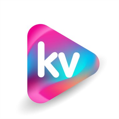 Üçgen şeklindeki KV logosu ve renkli arkaplan, iş ve şirket kimliği için harf kombinasyonu logosu tasarımı.